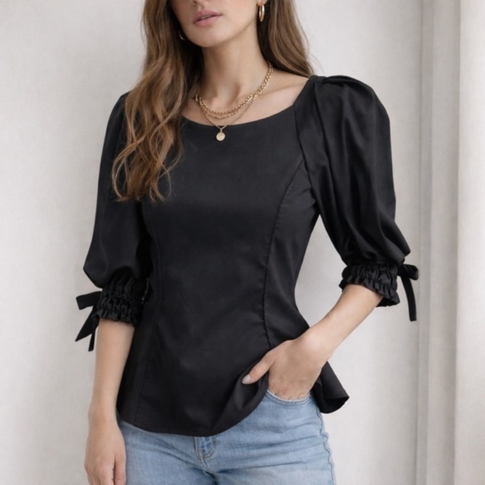 Mother of Pearl Mimi Cotton Blend Black Crewneck Short Sleeve Blouse M (10)